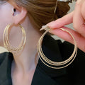 Iron Geometric Round Hoop Earrings With Silver Pins Minimalist Vintage Casual Daily Style view 2