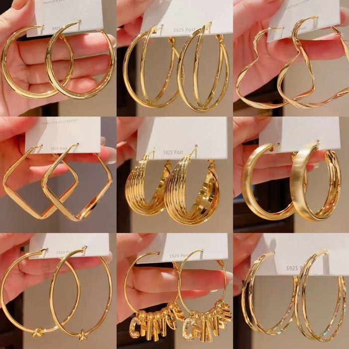 Iron Geometric Round Hoop Earrings With Silver Pins Minimalist Vintage Casual Daily Style