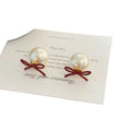 French Vintage Bow Faux Pearl Stud Earrings For Women Light Luxury Round Elegant Jewelry view 5