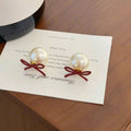 French Vintage Bow Faux Pearl Stud Earrings For Women Light Luxury Round Elegant Jewelry view 4