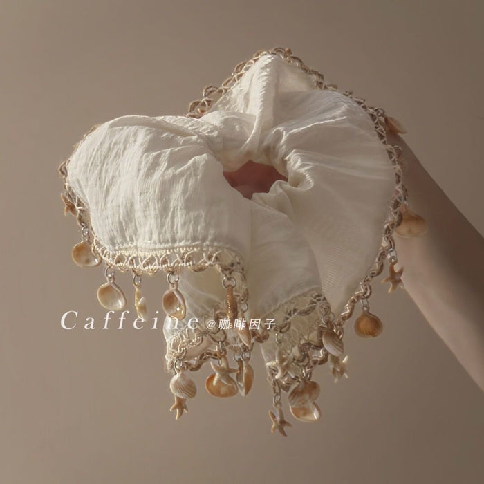 Bohemian Fabric Scrunchie With Shell Tassel Vacation Style