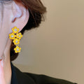 Electroplated Zircon Flower Pendant Drop Earrings With Silver Posts French Court Style view 3