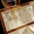 Vintage Mesh Rose Flower Teardrop Pearl Tassel Drop Earrings For Women Elegant French Style Alloy Earrings view 4