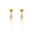 Vintage Mesh Rose Flower Teardrop Pearl Tassel Drop Earrings For Women Elegant French Style Alloy Earrings view 5