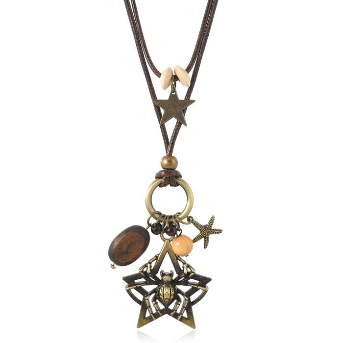 Creative Long Sweater Chain Necklace For Women, Vintage Spider Pendant Clothing Jewelry Accessory