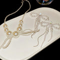 Light Luxury Bow Tassel Faux Pearl Necklace And Stud Earrings Jewelry Set view 4