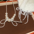 Light Luxury Bow Tassel Faux Pearl Necklace And Stud Earrings Jewelry Set view 2