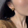 18K Gold Plated Tiger Eye Stone Firework Flower Stud Earrings With Silver Posts Light Luxury OL Style view 2