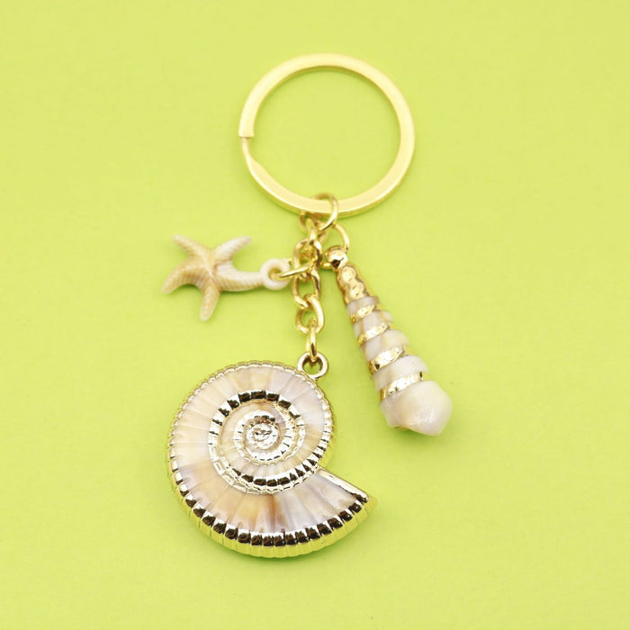 Metal Two Tone Scallop Shell Keychain Handmade Gift Charm