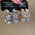 Copper C-Shaped Waterdrop Rhinestone Stud Earrings With Silver Posts, Minimalist Light Luxury Style view 2