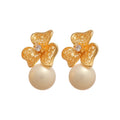 18K Gold Plated Silver Pin Zircon Flower Faux Pearl Stud Earrings French Vintage Light Luxury view 5
