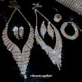 Light Luxury Copper Rhinestone V Tassel Jewelry Set With Necklace Earrings Bracelet Ring view 1