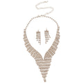 Light Luxury Copper Rhinestone V Tassel Jewelry Set With Necklace Earrings Bracelet Ring view 5