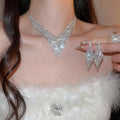 Light Luxury Copper Rhinestone V Tassel Jewelry Set With Necklace Earrings Bracelet Ring view 2