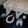 Light Luxury Copper Rhinestone V Tassel Jewelry Set With Necklace Earrings Bracelet Ring view 3