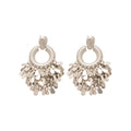 Minimalist Geometric Round Textured Sequin Tassel Metal Drop Earrings With Silver Posts view 5