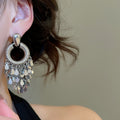 Minimalist Geometric Round Textured Sequin Tassel Metal Drop Earrings With Silver Posts view 3
