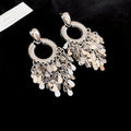 Minimalist Geometric Round Textured Sequin Tassel Metal Drop Earrings With Silver Posts view 2