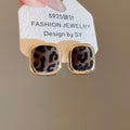 Silver Needle Maillard Style Flocked Leopard Print Geometric Square Stud Earrings view 1