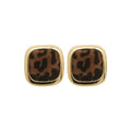 Silver Needle Maillard Style Flocked Leopard Print Geometric Square Stud Earrings view 5