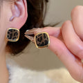 Silver Needle Maillard Style Flocked Leopard Print Geometric Square Stud Earrings view 2
