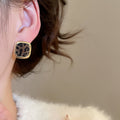Silver Needle Maillard Style Flocked Leopard Print Geometric Square Stud Earrings view 4