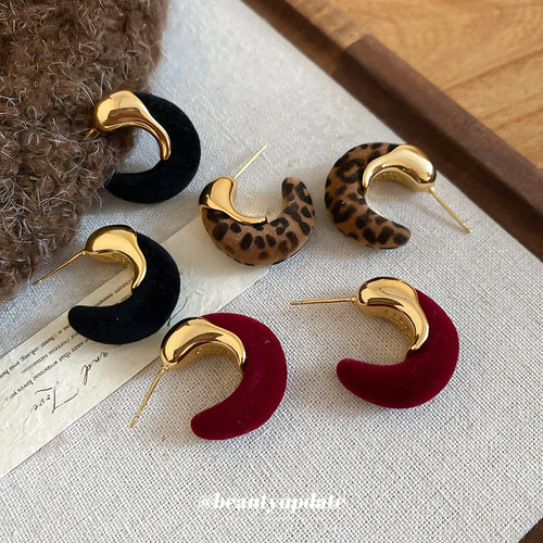 18K Gold Plated Flocked C Shape Silver Post Earrings Geometric Fashion OL Drop Studs