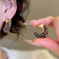 18K Gold Plated Flocked C Shape Silver Post Earrings Geometric Fashion OL Drop Studs view 4