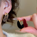18K Gold Plated Flocked C Shape Silver Post Earrings Geometric Fashion OL Drop Studs view 2