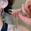 Bohemian Ethnic Glass Crystal Waterdrop Tassel Drop Earrings For Women view 2