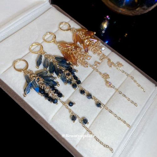 Bohemian Ethnic Glass Crystal Waterdrop Tassel Drop Earrings For Women