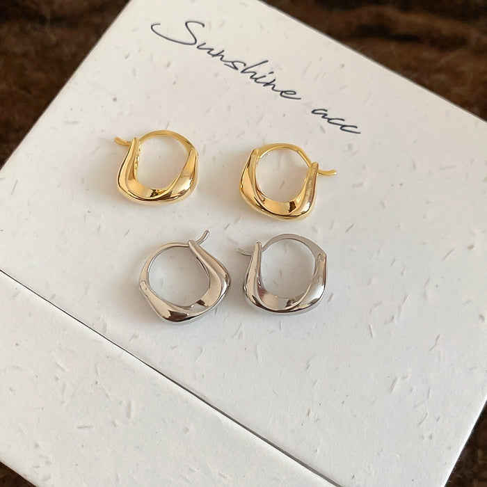 18K Gold Plated Copper U Shape Oval Stud Earrings Minimalist Luxury Style For Women