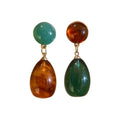 Chinese Style Resin Waterdrop Asymmetric Pendant Drop Earrings With Silver Pin Stud Design view 5
