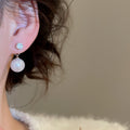 Vintage Zircon Faux Pearl Drop Earrings, Geometric Round Elegant OL Style Silver Needle view 4