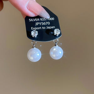 Vintage Zircon Faux Pearl Drop Earrings, Geometric Round Elegant OL Style Silver Needle