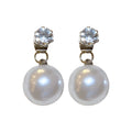 Vintage Zircon Faux Pearl Drop Earrings, Geometric Round Elegant OL Style Silver Needle view 5