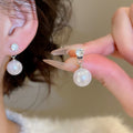 Vintage Zircon Faux Pearl Drop Earrings, Geometric Round Elegant OL Style Silver Needle view 2