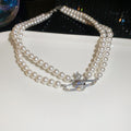 Light Luxury Faux Pearl Saturn Double Layer Beaded Bracelet Necklace Jewelry Set view 3