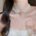 Light Luxury Faux Pearl Saturn Double Layer Beaded Bracelet Necklace Jewelry Set view 4