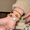 Vintage Enamel Flower Alloy Bangle For Women Elegant Light Luxury OL Fashion Bracelet view 3