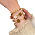 Vintage Enamel Flower Alloy Bangle For Women Elegant Light Luxury OL Fashion Bracelet view 5