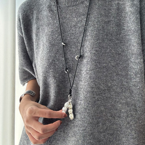 Old Money Faux Pearl Peanut Pod Geometric Sweater Necklace For Women, New Chinese Ethnic Style