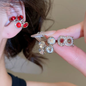 Copper Zircon Round Hollow Geometric Clip-on Earrings For Women Fashion OL No Piercing Ear Cuffs