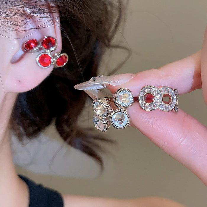 Copper Zircon Round Hollow Geometric Clip-on Earrings For Women Fashion OL No Piercing Ear Cuffs