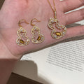 Stainless Steel Tiger Eye Gourd Pearl Necklace Jewelry Set, New Chinese Elegant Light Luxury view 1