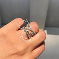 Niche Paperclip Design Ring For Women, Micro Paved Stone Buckle Irregular Fashion Accessory view 4