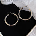 Smooth Round Metal Hoop Earrings With Silver Pins, Korean Minimalist Geometric Casual Commuter Style view 4