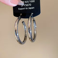 Smooth Round Metal Hoop Earrings With Silver Pins, Korean Minimalist Geometric Casual Commuter Style view 2