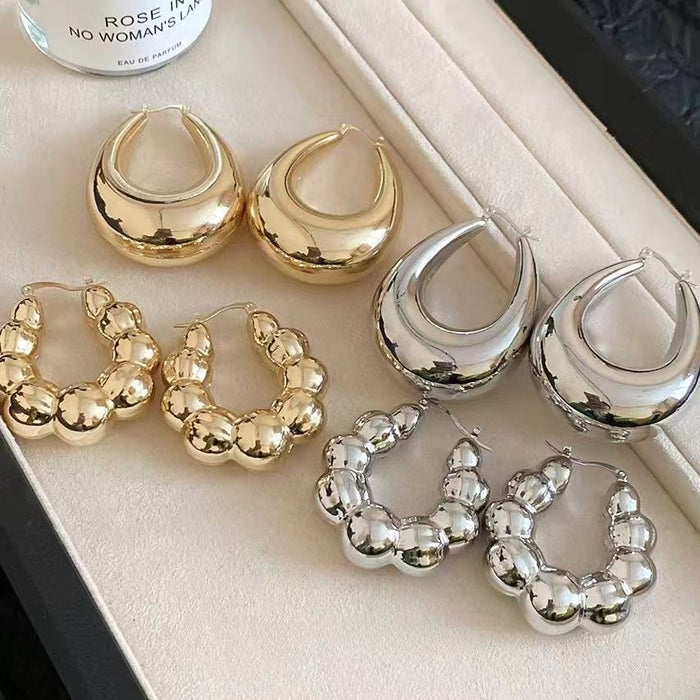 European Style Light Luxury Smooth Iron Round U-Shaped Drop Earrings For Women