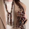 Maillard Style Fabric Leopard Print Heart And Star Pendant Sweater Necklace For Women view 1